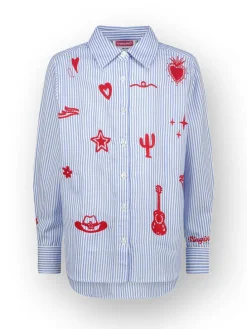Blouse "Lotta" lichtblauw/wit