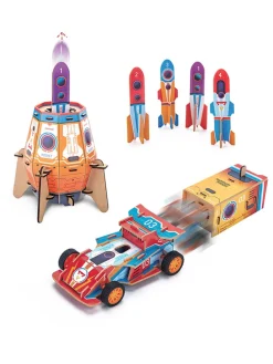 77-delige 2-in-1 constructiespeelgoedset "Raketwerrper en Auto" - vanaf 8 jaar