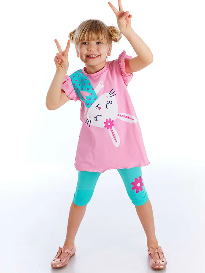 2-delige outfit "Bunny" lichtroze/turquoise