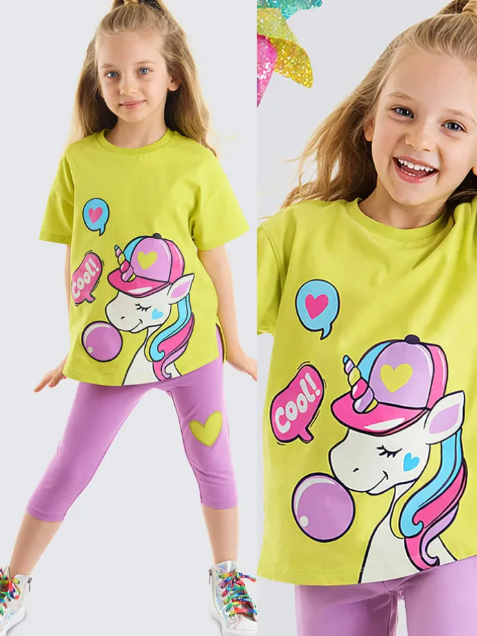 2-delige outfit "Cool Unicorn" geel/paars
