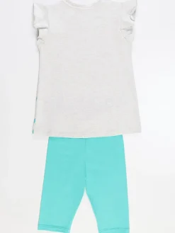 2-delige outfit "Giraffe" lichtgrijs/turquoise