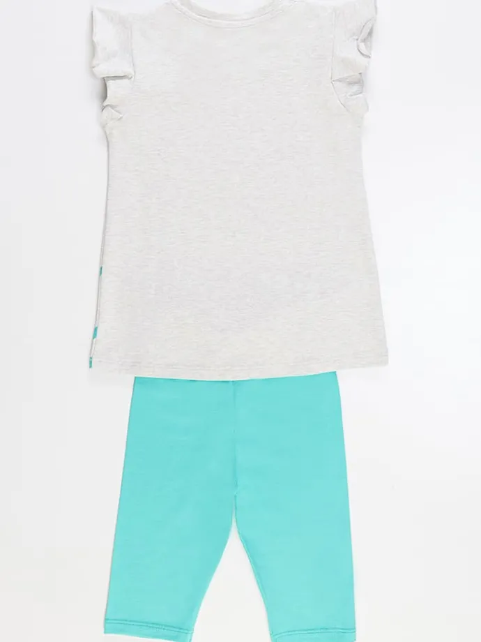 2-delige outfit "Giraffe" lichtgrijs/turquoise