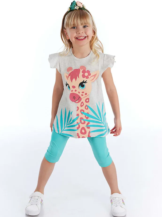 2-delige outfit "Giraffe" lichtgrijs/turquoise