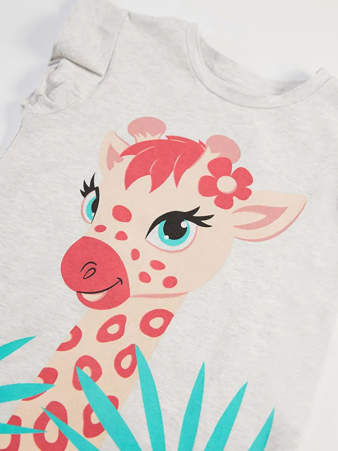 2-delige outfit "Giraffe" lichtgrijs/turquoise