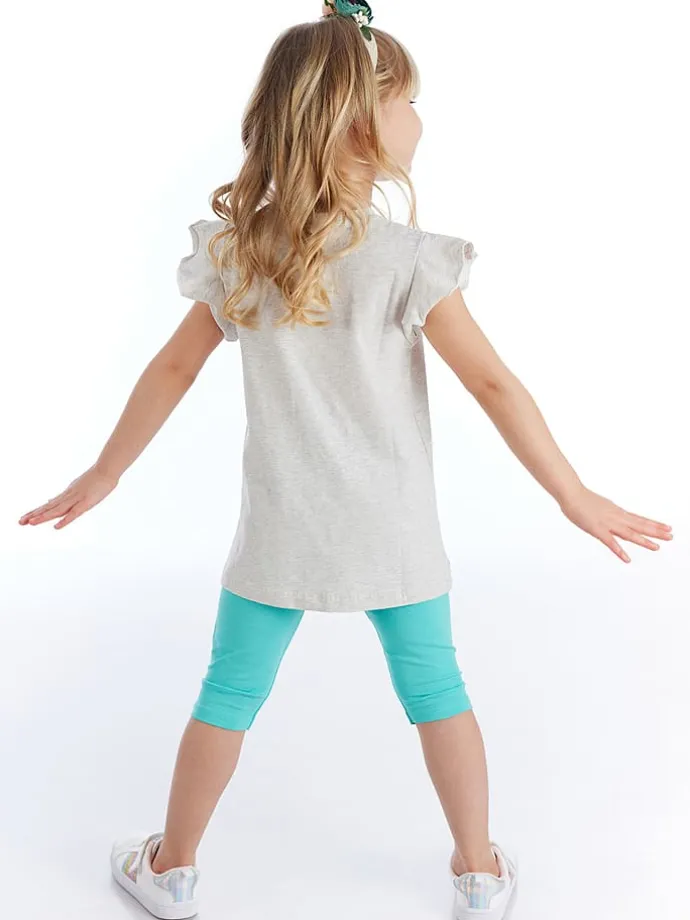 2-delige outfit "Giraffe" lichtgrijs/turquoise