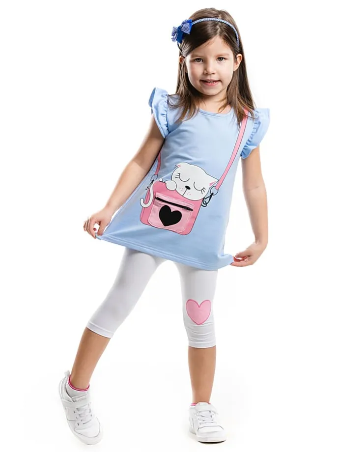 2-delige outfit "Kitty in Bag" lichtblauw/wit