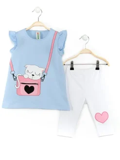 2-delige outfit "Kitty in Bag" lichtblauw/wit