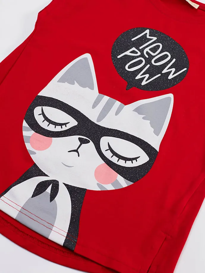 2-delige outfit "Meow Pow" rood/zwart