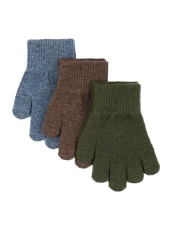 3-delige set: handschoenen lichtbruin/blauw/groen
