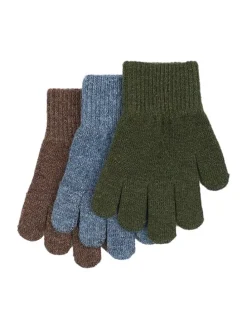 3-delige set: handschoenen lichtbruin/blauw/groen