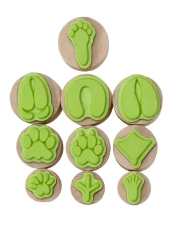 10-delige set: houten stempelset "Dierensporen" naturel/groen