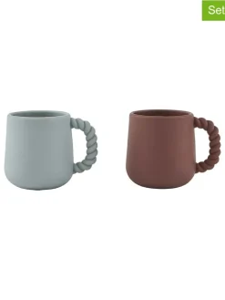 2-delige set: koppen lichtblauw/bruin - (H)7,5 x Ø 10 cm
