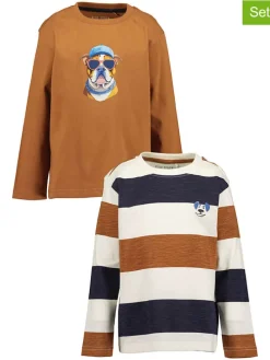 2-delige set: longsleeves camel/crème/donkerblauw