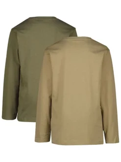 2-delige set: longsleeves kaki/lichtbruin
