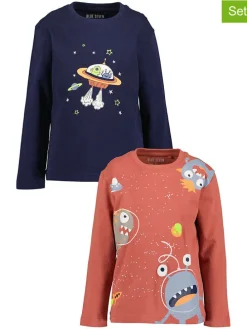 2-delige set: longsleeves koraalrood/donkerblauw