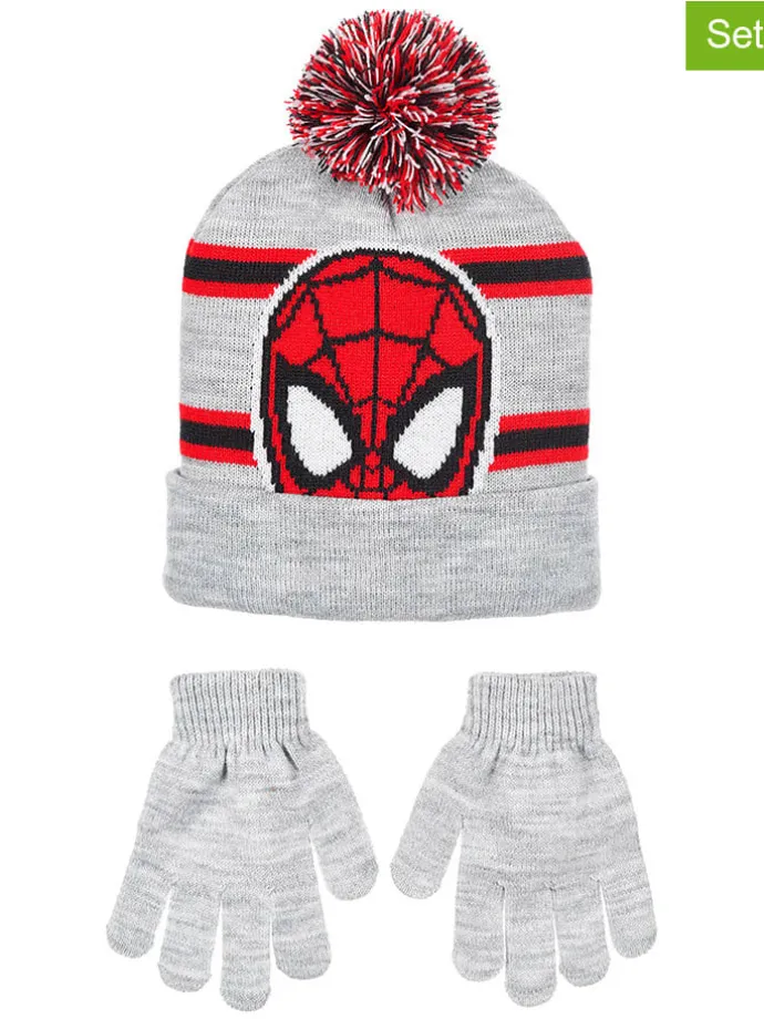 2-delige set: muts & handschoenen "Spiderman" grijs/rood