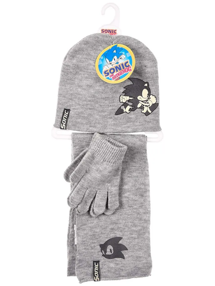3-delige set: muts, handschoenen & sjaal "Sonic" grijs