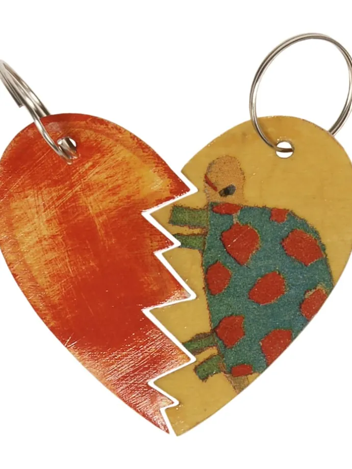 6-delige set: sleutelhangers "Hart" naturel