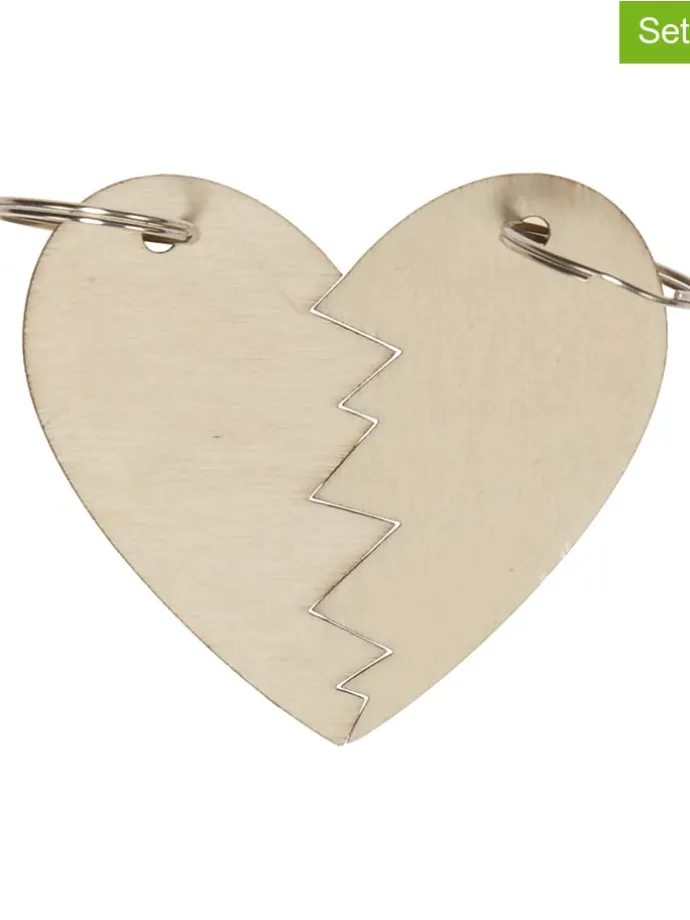 6-delige set: sleutelhangers "Hart" naturel