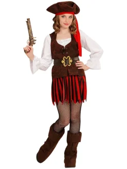 4-delig kostuum "Carabibisch Piratenmeisje" rood/zwart/rood
