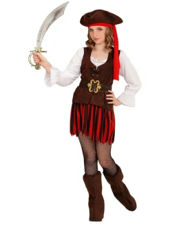 4-delig kostuum "Carabibisch Piratenmeisje" rood/zwart/rood