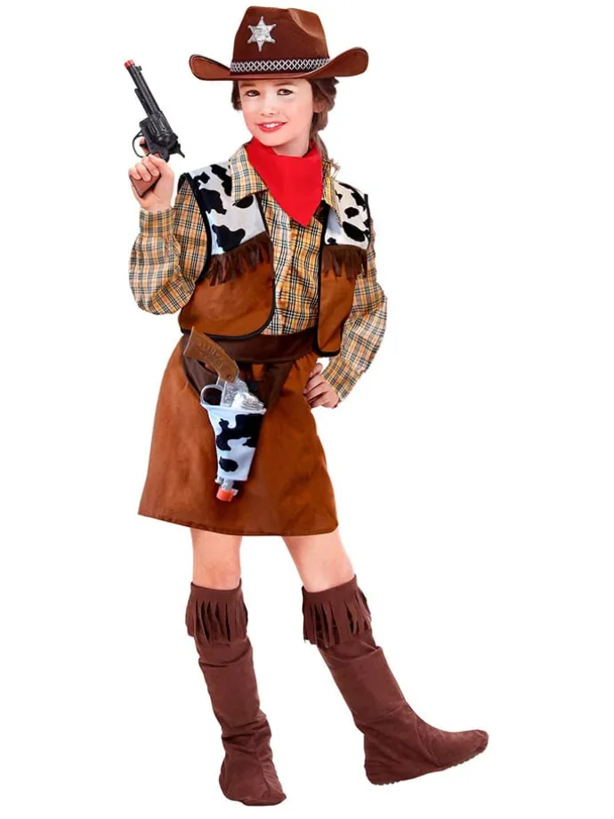 5-delig kostuum "Cowgirl" bruin