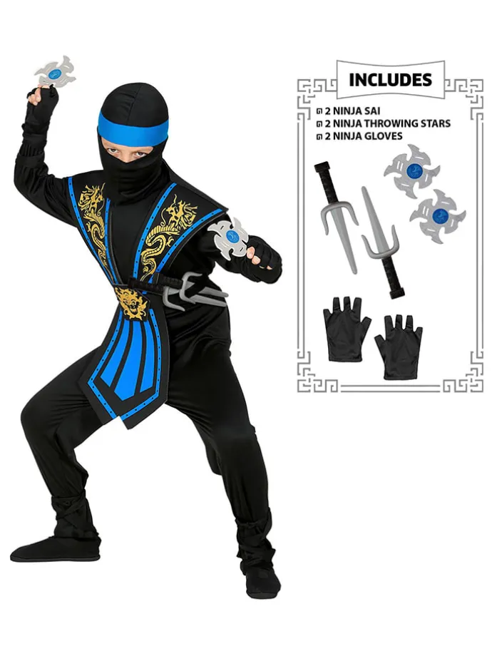 10-delig kostuum "Kombat Ninja" blauw/zwart