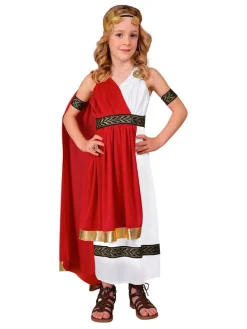 4-delig kostuum "Romeinse Keizerin" wit/rood/goudkleurig