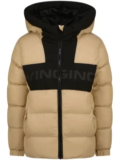 Doorgestikte jas beige/zwart