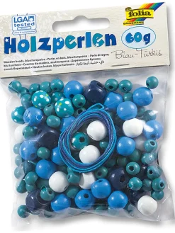 Houten kralen blauw - 60 g