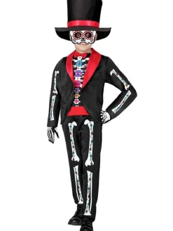 Kostuum "DIA DE LOS MUERTOS" zwart/rood