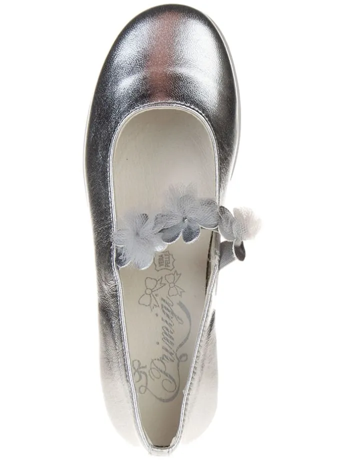 Leren ballerina's "Fantasy party" zilverkleurig