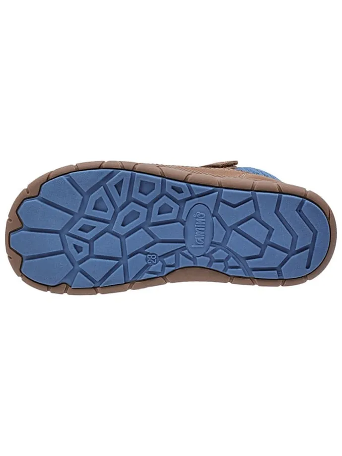 Leren barefootschoenen blauw/lichtbruin
