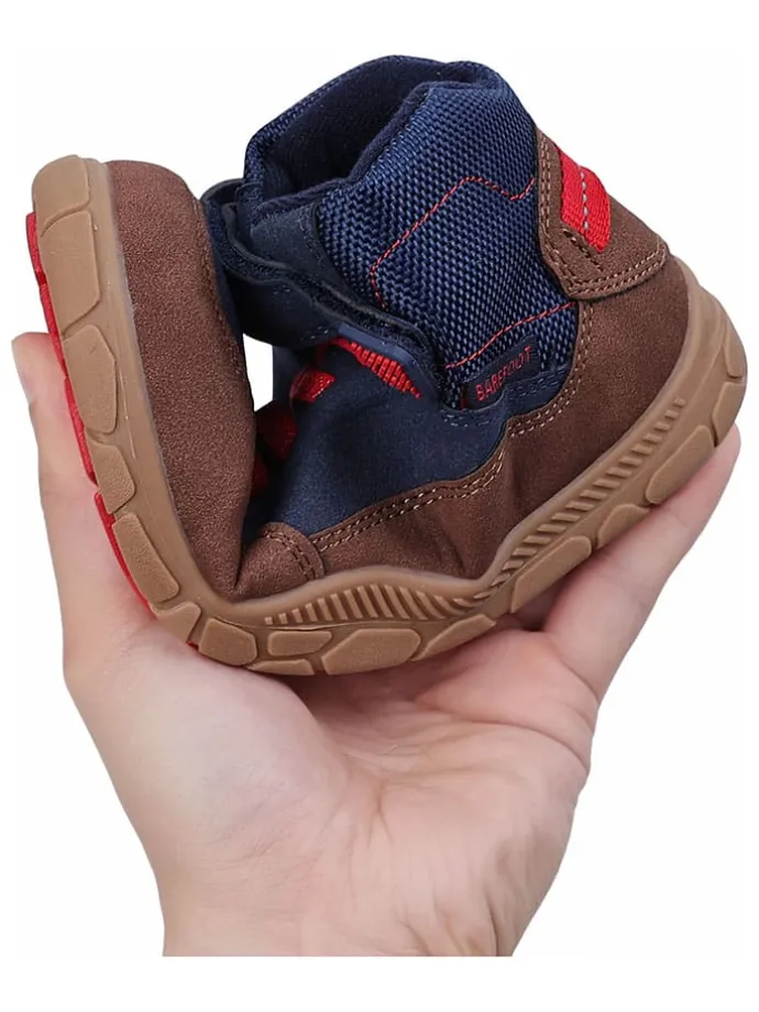Leren barefootschoenen donkerblauw/lichtbruin