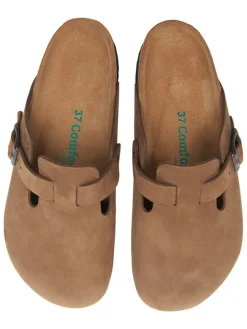 Leren clogs zandkleurig