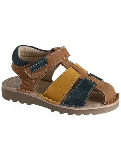Leren sandalen lichtbruin/blauw/geel