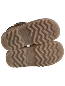 Leren sandalen lichtbruin/blauw/geel