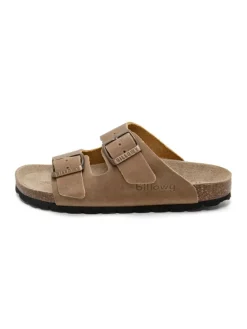 Leren slippers beige