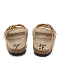 Leren slippers beige