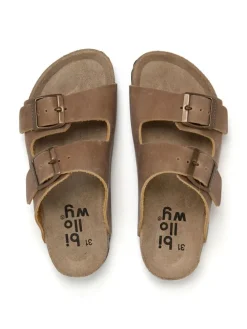 Leren slippers beige