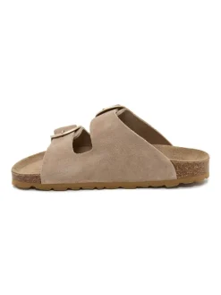 Leren slippers beige