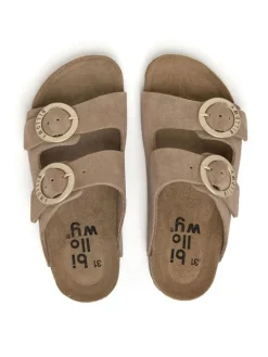 Leren slippers beige