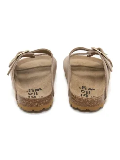 Leren slippers beige