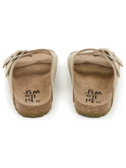 Leren slippers beige