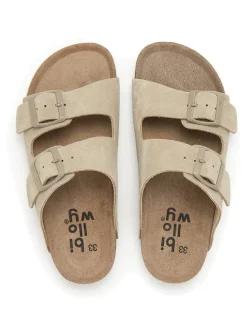 Leren slippers beige
