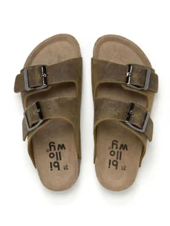Leren slippers bruin