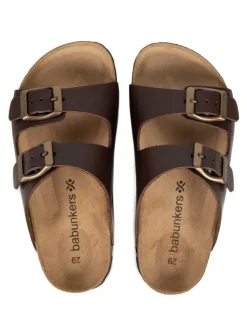 Leren slippers bruin
