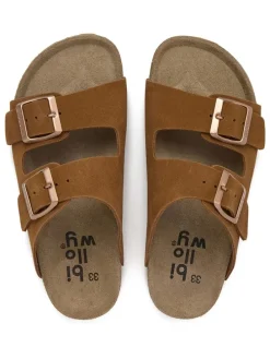 Leren slippers bruin