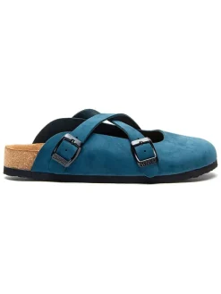 Leren slippers donkerblauw