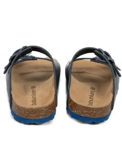 Leren slippers donkerblauw